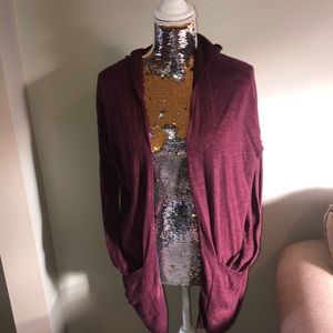 American Eagle burgundy open front cardigan